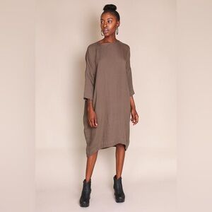 Black Crane Size XS Bud Dress Sand Brown Cocoon Oversized Midi Dress